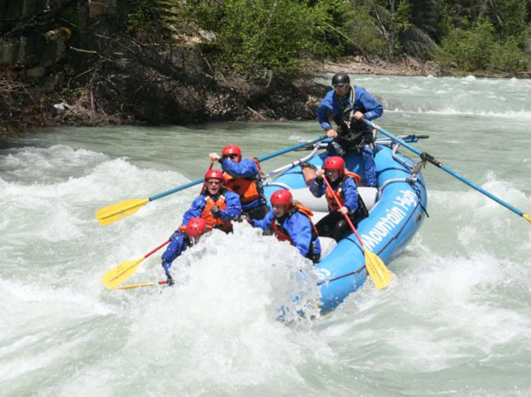 A guided rafting group on a river near Fernie