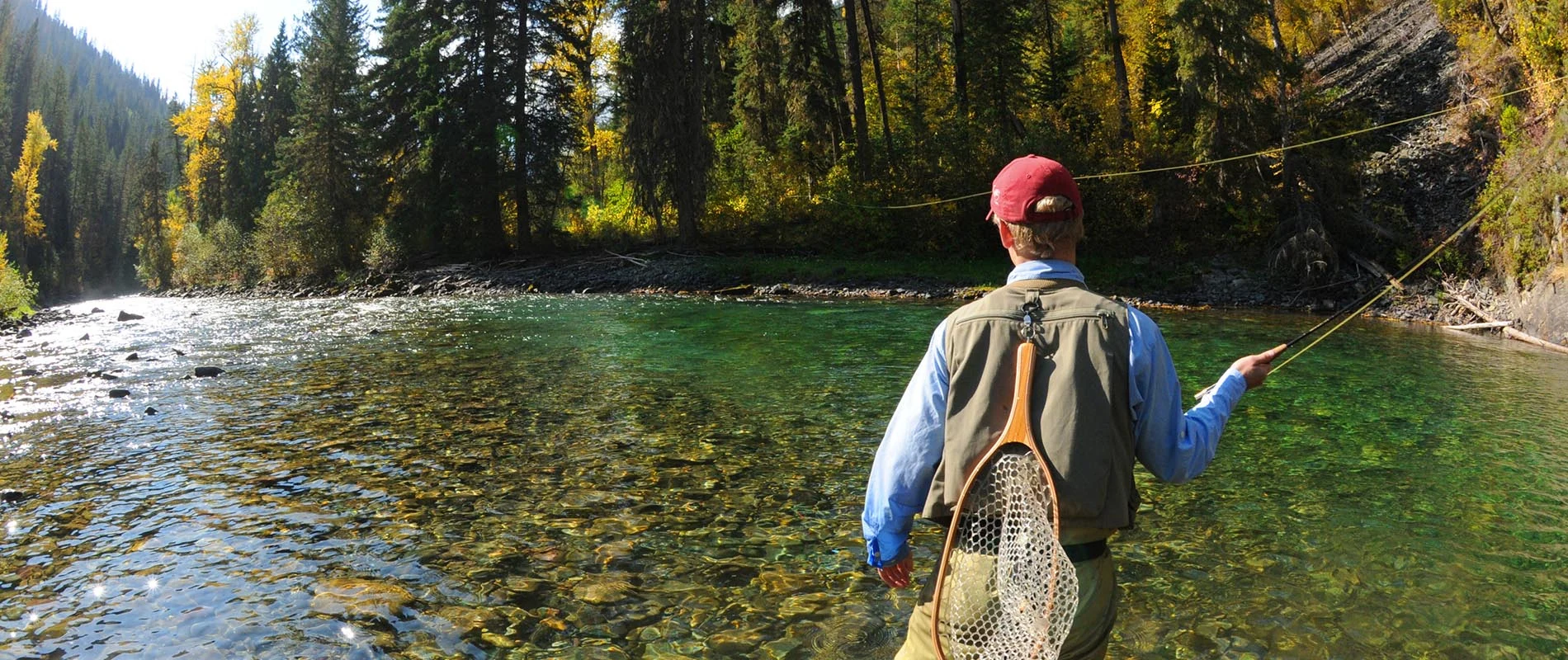 An angler casting into a river near Fernie