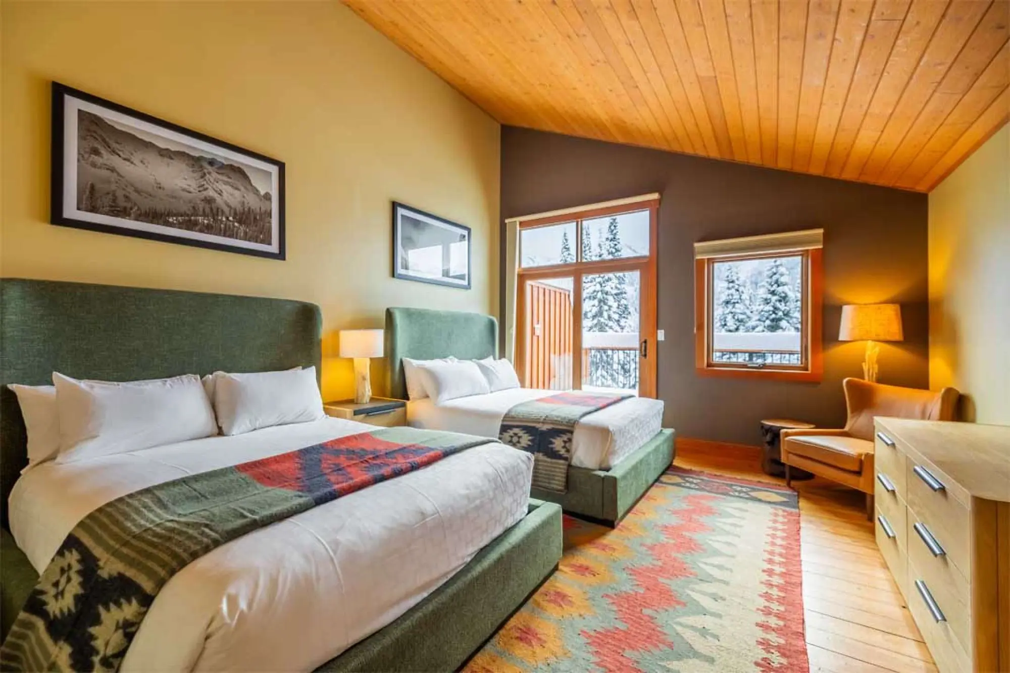 A guest room in Tamarack Lodge